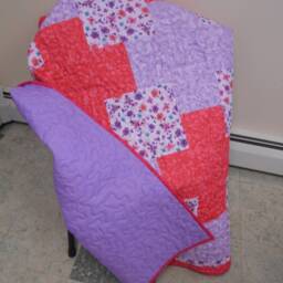 "Handmade Pansy Throw Quilt Pink & Purple Lap Quilt - 50"" X 63" - thumbnail 4