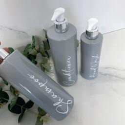 Personalised Grey Tubular 250Ml Plastic Bottle With Pump/Reusable, Refillable Bathroom Kitchen Hand Wash, Lotion, Dish Soap Etc - thumbnail 4