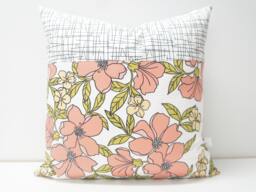 Patchwork Floral Pillow Cover - Retro 20x20, Black & White, Orange Accents - thumbnail 1