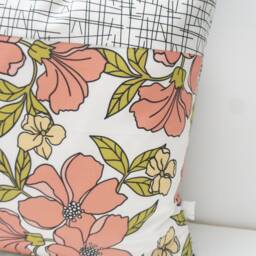 Patchwork Floral Pillow Cover - Retro 20x20, Black & White, Orange Accents - thumbnail 2