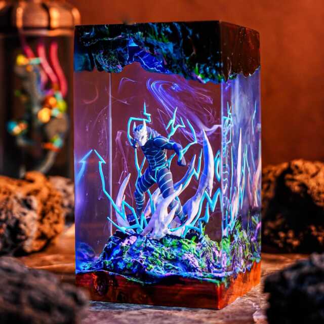 Anime Kaiju Resin Lamp - Handmade Led Monster Diorama - Shounen Manga Creature Night Light Gaming Desk Decor & Gift For Collectors - image 1