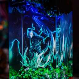 Anime Kaiju Resin Lamp - Handmade Led Monster Diorama - Shounen Manga Creature Night Light Gaming Desk Decor & Gift For Collectors - thumbnail 3