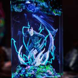 Anime Kaiju Resin Lamp - Handmade Led Monster Diorama - Shounen Manga Creature Night Light Gaming Desk Decor & Gift For Collectors - thumbnail 2