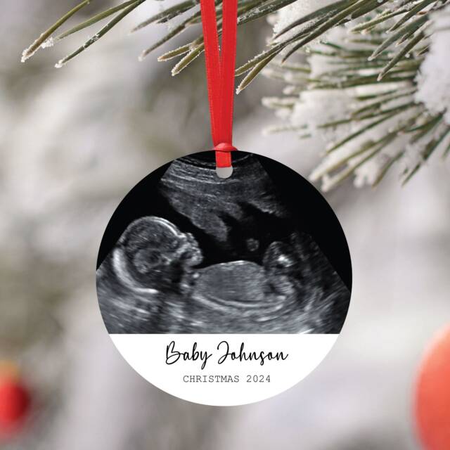 Personalised Baby Scan Bauble - Christmas Gift From The Bump Tree Decoration Sonogram Pregnancy Announcement - image 1