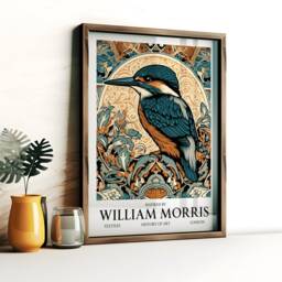 Kingfisher Poster Set - William Morris Inspired Bird Prints - Wall Art Home Decor Print Of 3 Vintage Artwork Floral Textile - thumbnail 3