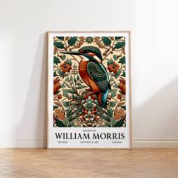 Kingfisher Poster Set - William Morris Inspired Bird Prints - Wall Art Home Decor Print Of 3 Vintage Artwork Floral Textile - thumbnail 2