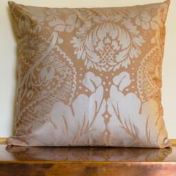 "Beige - Silver Pillow Cover Cotton Metallic Fabric Fandango Pattern - Handmade 18""x18" - thumbnail 2