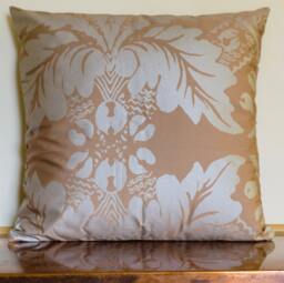 "Beige - Silver Pillow Cover Cotton Metallic Fabric Fandango Pattern - Handmade 18""x18"