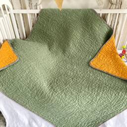 stonewashed Linen Baby Quilt Natural Flax Bedding, Newborn Play Mat - thumbnail 3
