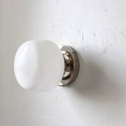 Schoolhouse Wall Sconce Lamp, Modern Polished Nickel Flush Mount Vanity Lighting Fixture, White Glass School House Globe, Wire in Or Plug - thumbnail 2