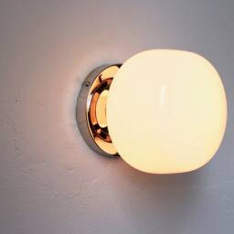 Schoolhouse Wall Sconce Lamp, Modern Polished Nickel Flush Mount Vanity Lighting Fixture, White Glass School House Globe, Wire in Or Plug - thumbnail 3