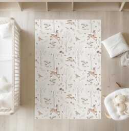 Watercolour Woodland Twigs & Deers Rug Carpet, Animals, Decor, Children's Room Decor, Kids Rug, Decor - thumbnail 1