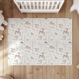 Watercolour Woodland Twigs & Deers Rug Carpet, Animals, Decor, Children's Room Decor, Kids Rug, Decor - thumbnail 2