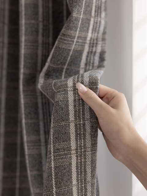 Efrem Cotton Blackout Curtain, 2 Colors, Grid Design, Soft To Touch, Room Darkening Curtain For Bedroom Livingroom, Natural Drapery, 1Pc - image 1