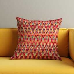 Boho Tribal Chevron Cushion Cover, Vibrant Red & Orange Geometric Pillow Case, Southwestern & Eclectic Home Decor - thumbnail 2