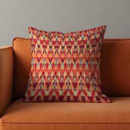 Boho Tribal Chevron Cushion Cover, Vibrant Red & Orange Geometric Pillow Case, Southwestern & Eclectic Home Decor - thumbnail 1