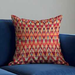 Boho Tribal Chevron Cushion Cover, Vibrant Red & Orange Geometric Pillow Case, Southwestern & Eclectic Home Decor - thumbnail 3