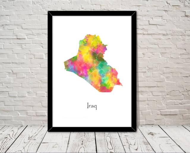 Iraq Print Watercolour Illustration Map Art Abstract Home Decor Giclee Office Wall Room