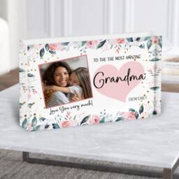Amazing Grandma Gift Photo Frame Pink Roses Personalised Acrylic Block - Gift, Keepsake Custom