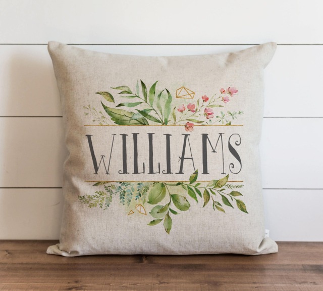 Last Name Floral Frame 20 X Pillow Cover // Everyday Throw Gift Accent Cushion - image 1