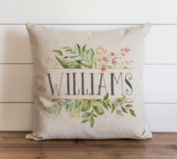 Last Name Floral Frame 20 X Pillow Cover // Everyday Throw Gift Accent Cushion - thumbnail 1