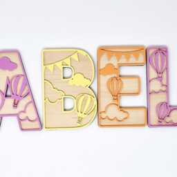 Hot Air Balloon Personalised Name Sign, & Cloud Wooden Alphabet Letters, Explorer Theme Nursery D??cor, Adventurer Themed Wall Art - thumbnail 2