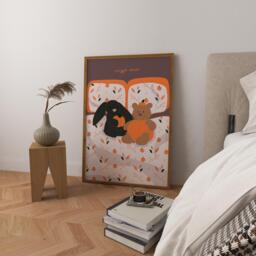 Snuggle Season Art Print, Bunny & Bear, Autumn Bedroom Decor - thumbnail 1