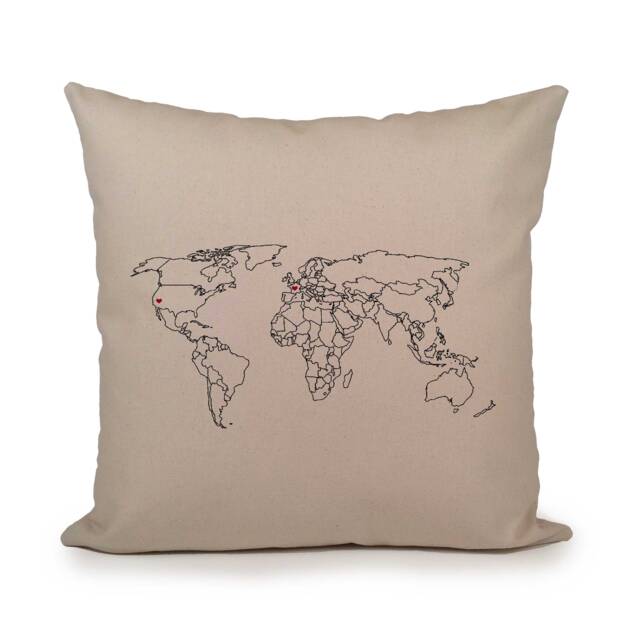 Long Distance Relationship Pillow, Custom World Map Pillow Cover, Wedding Gift, Personalized Gift, Gift For Couple, Missing You Gift - image 1