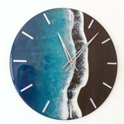 Turquoise Blue Ocean Wall Clock Resin Art For Beachy Room Decor Epoxy Wave Design Sea - thumbnail 2