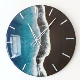 Turquoise Blue Ocean Wall Clock Resin Art For Beachy Room Decor Epoxy Wave Design Sea - thumbnail 3