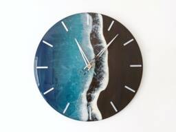 Turquoise Blue Ocean Wall Clock Resin Art For Beachy Room Decor Epoxy Wave Design Sea - thumbnail 1