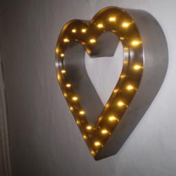 Reduced Price, Slight Fault, Valentine Romantic English Industrial Style Brushed Steel Metal Led Light Heart, Gift For Her - thumbnail 2