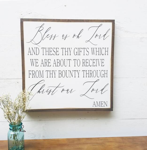 Bless Us Oh Lord Wooden Wall Art - Kitchen Decor Housewarming Gift Dining Room Sign- Christian Meal Blessing Religious Grace Prayer