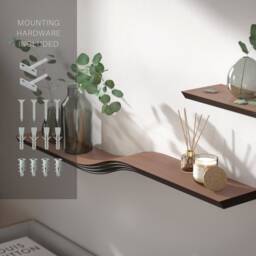 Curved Floating Shelf Wall Mounted, Modern Walnut Hanging Design Shelves, Wooden Oak Bracketless Wavy Bookshelf Geometric - Wave - thumbnail 4