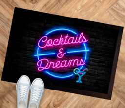 Cocktails & Dreams Door Mat - 80S Neon Movie Themed Home Bar Decor Accessories 60 X 40cm