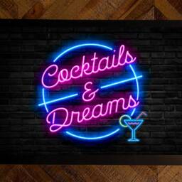 Cocktails & Dreams Door Mat - 80S Neon Movie Themed Home Bar Decor Accessories 60 X 40cm - thumbnail 2