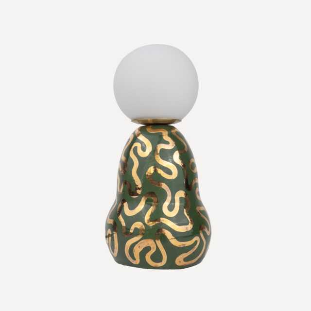 Handmade Ceramic Table Lamp Green & Gold Accent Lamp - image 1