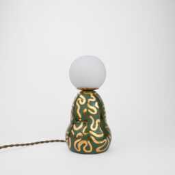 Handmade Ceramic Table Lamp Green & Gold Accent Lamp - thumbnail 4