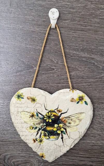 Queen Bee Slate Heart Wall Hanging Decoupage Honey Decor - image 1
