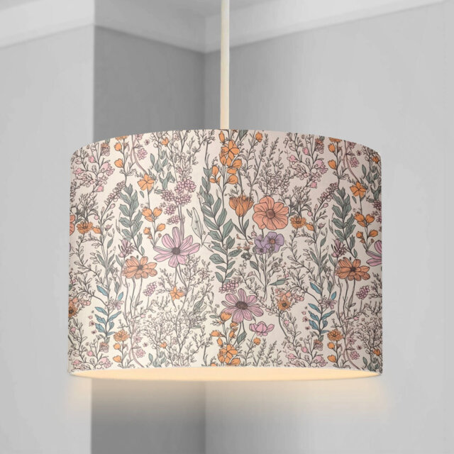 Lampshade - Nursery Ceiling Or Table Lampshade, Wild Flower Garden Lampshade, Childrens Room Round Floral Lampshade - image 1