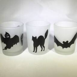 Halloween Votive Candle Holder Set Witch, Zombie, Cat & Bat Silhouettes - thumbnail 2