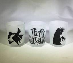 Halloween Votive Candle Holder Set Witch, Zombie, Cat & Bat Silhouettes