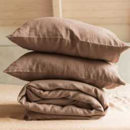 Beige Linen Bedding Set. Queen Duvet Cover Linen in Rosy Brown - thumbnail 3