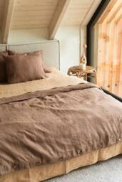 Beige Linen Bedding Set. Queen Duvet Cover Linen in Rosy Brown - thumbnail 1