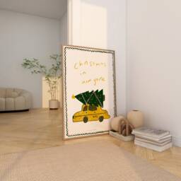 Christmas in New York Art Print, Taxi With Tree, Modern Holiday Wall Decor - thumbnail 2