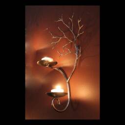 Right Hand Two Candle Metal Tree Sculpture Wall Sconce For Votive & Tea Candles - thumbnail 1