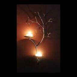 Right Hand Two Candle Metal Tree Sculpture Wall Sconce For Votive & Tea Candles - thumbnail 2