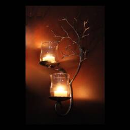 Right Hand Two Candle Metal Tree Sculpture Wall Sconce For Votive & Tea Candles - thumbnail 3