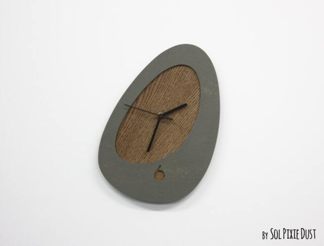 Organic Shape Concrete With Wood Wall Clock - Minimal Modern N6 Home Decor Housewarming Anniversary Wedding Gift Idea - image 1