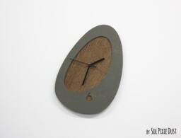 Organic Shape Concrete With Wood Wall Clock - Minimal Modern N6 Home Decor Housewarming Anniversary Wedding Gift Idea - thumbnail 1